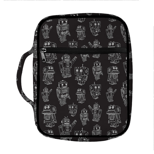 Black And White Robot Pattern Print Front Pocket Bible Bag