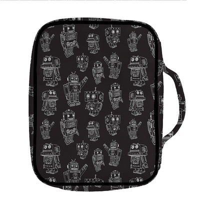 Black And White Robot Pattern Print Front Pocket Bible Bag