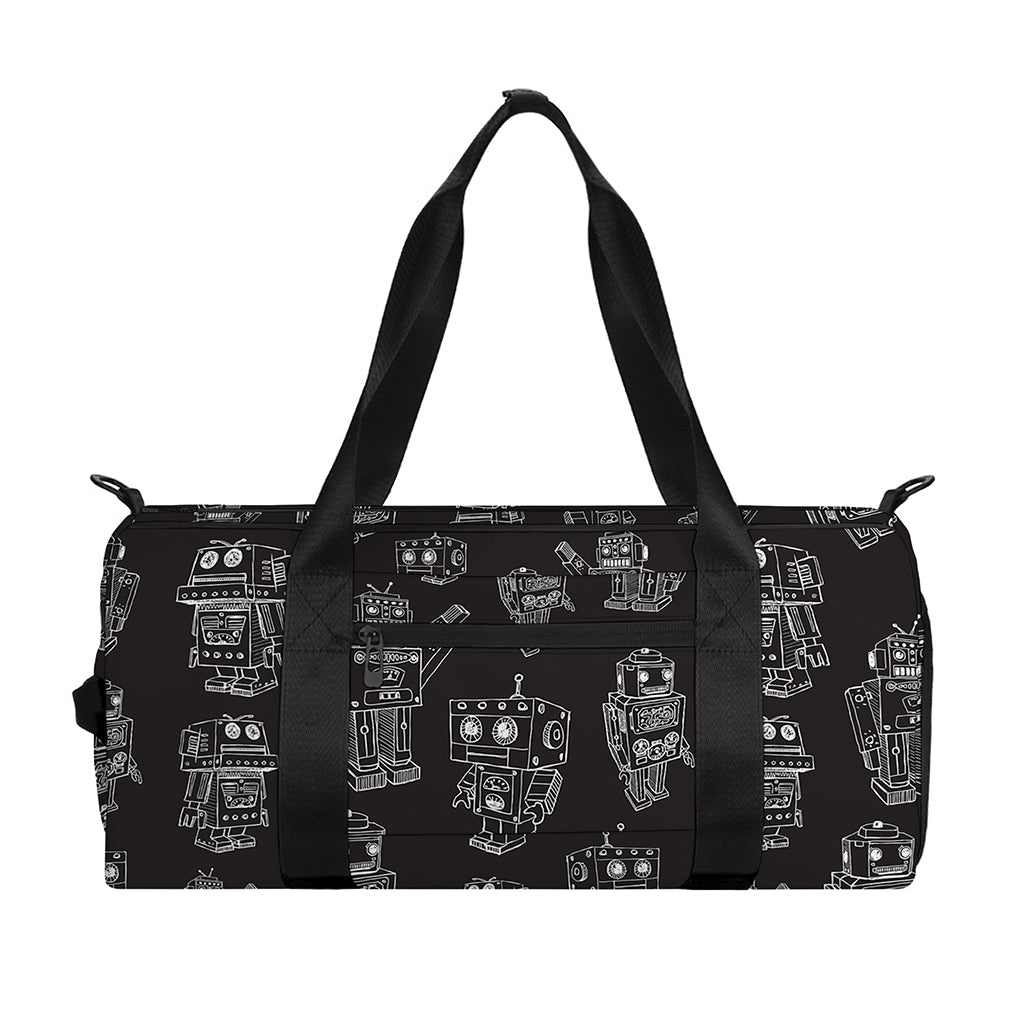 Black And White Robot Pattern Print Gym Bag