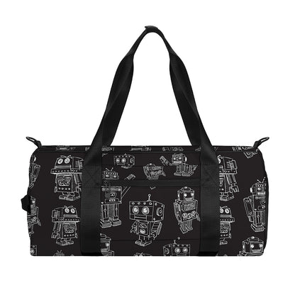 Black And White Robot Pattern Print Gym Bag