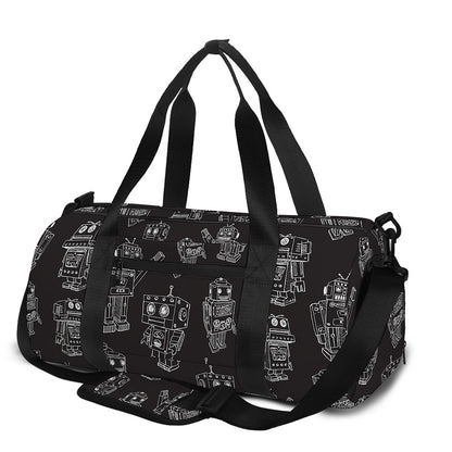 Black And White Robot Pattern Print Gym Bag