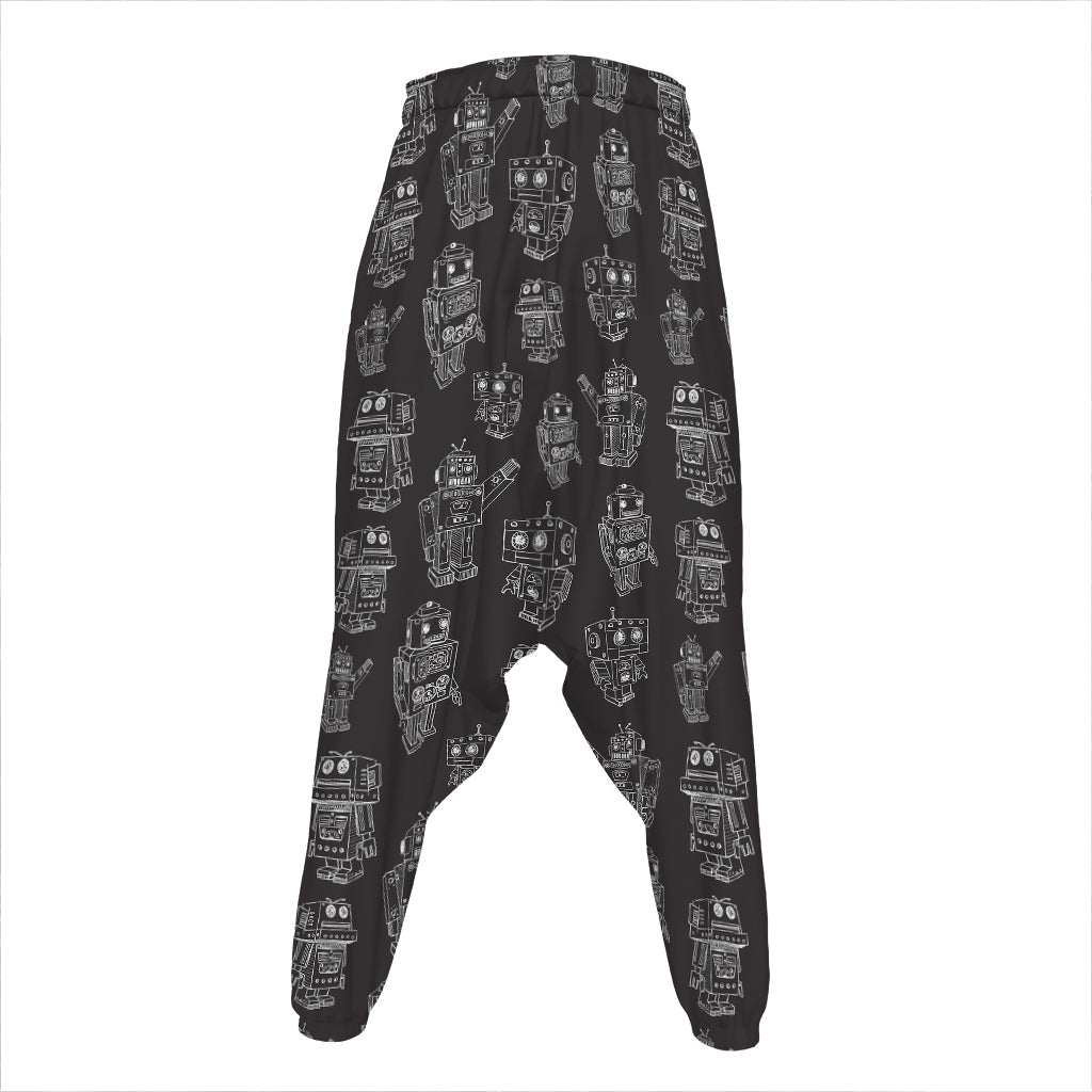 Black And White Robot Pattern Print Hammer Pants