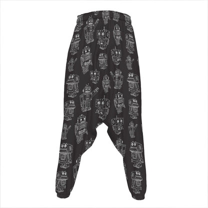 Black And White Robot Pattern Print Hammer Pants