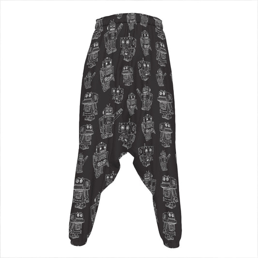 Black And White Robot Pattern Print Hammer Pants