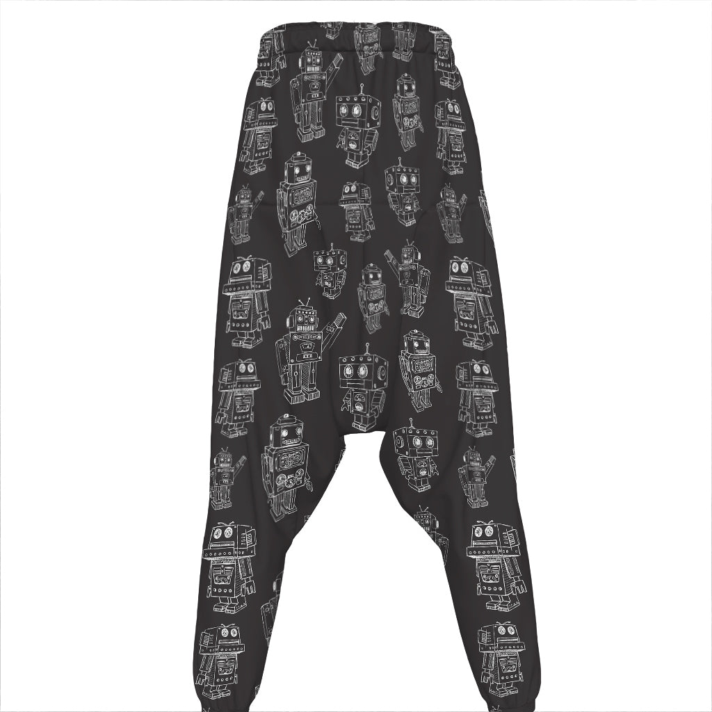 Black And White Robot Pattern Print Hammer Pants