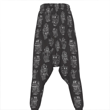 Black And White Robot Pattern Print Hammer Pants