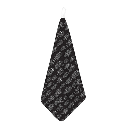 Black And White Robot Pattern Print Hand Towel