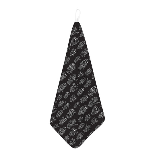 Black And White Robot Pattern Print Hand Towel