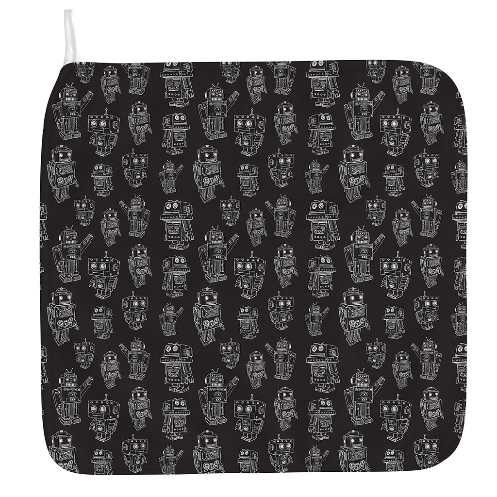 Black And White Robot Pattern Print Hand Towel