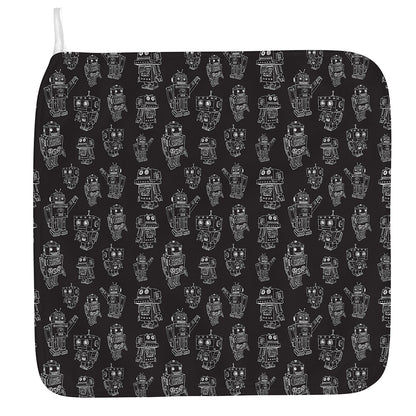 Black And White Robot Pattern Print Hand Towel