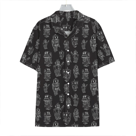 Black And White Robot Pattern Print Hawaiian Shirt