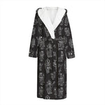 Black And White Robot Pattern Print Hooded Bathrobe