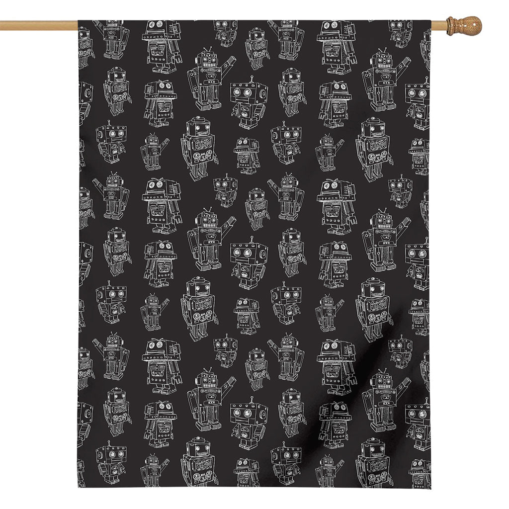 Black And White Robot Pattern Print House Flag