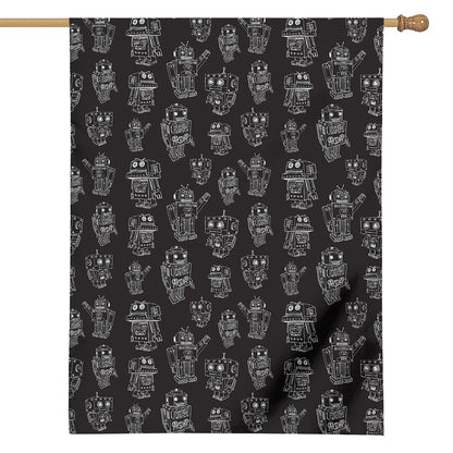 Black And White Robot Pattern Print House Flag