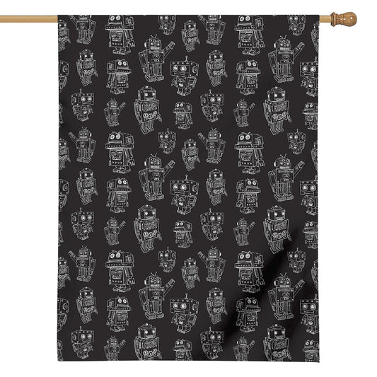 Black And White Robot Pattern Print House Flag