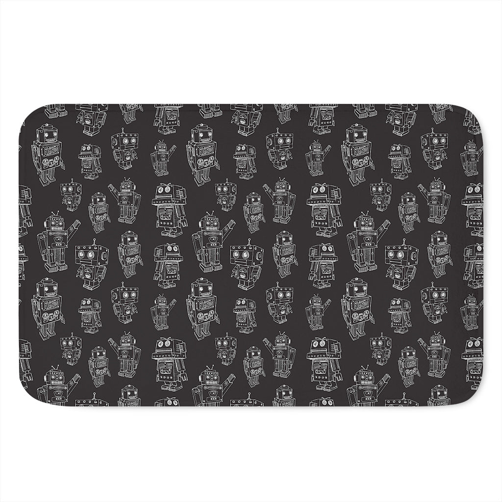 Black And White Robot Pattern Print Indoor Door Mat