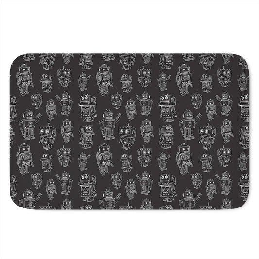 Black And White Robot Pattern Print Indoor Door Mat