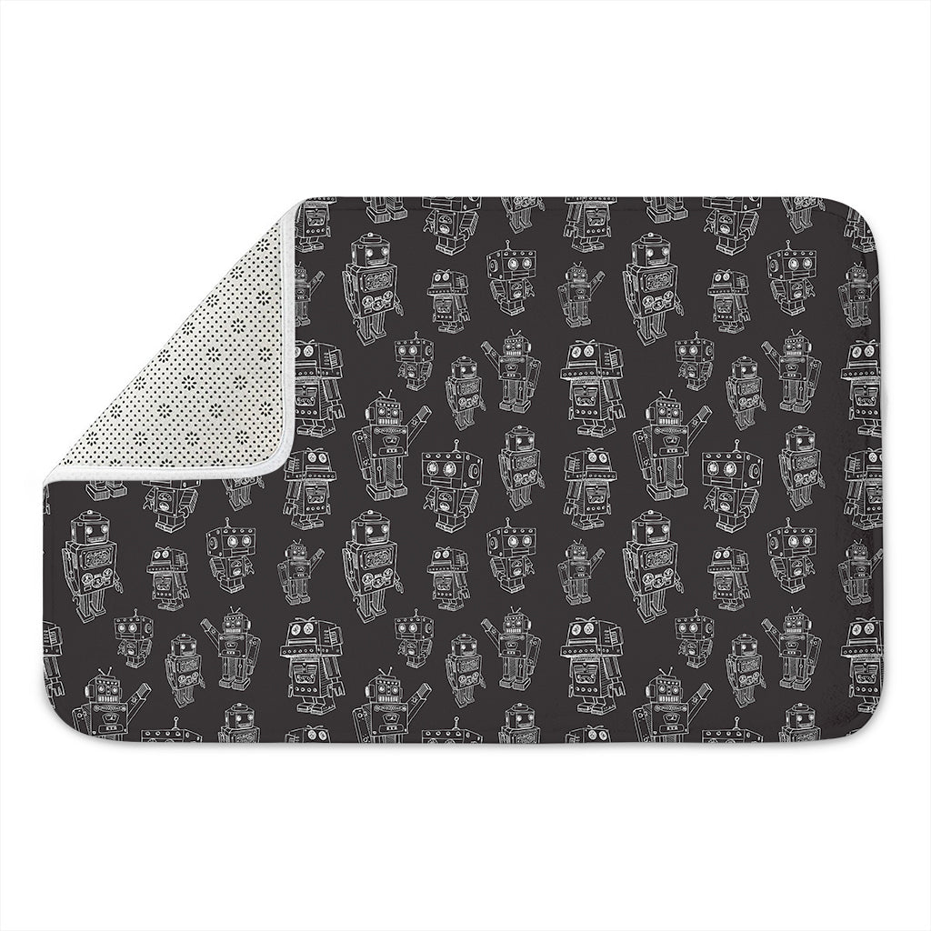 Black And White Robot Pattern Print Indoor Door Mat