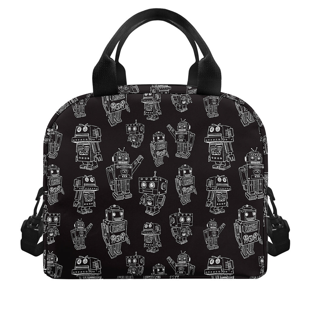 Black And White Robot Pattern Print Insulated Lunch Bag