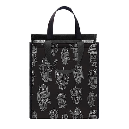 Black And White Robot Pattern Print Insulated Lunch Tote