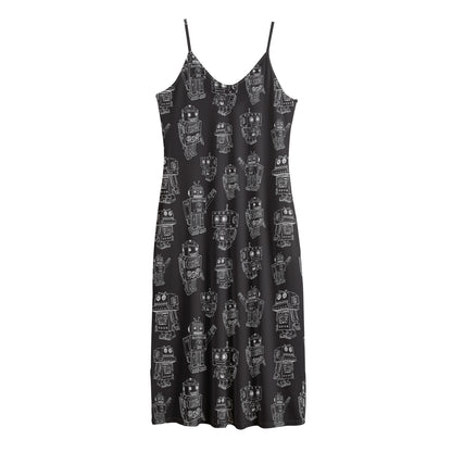 Black And White Robot Pattern Print Jersey Midi Cami Dress
