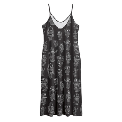 Black And White Robot Pattern Print Jersey Midi Cami Dress