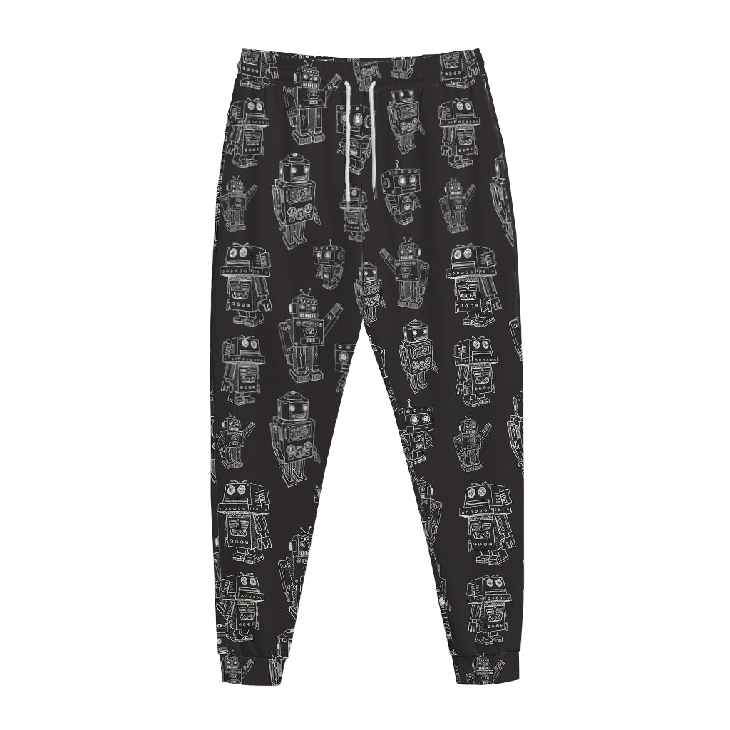 Black And White Robot Pattern Print Jogger Pants
