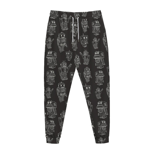 Black And White Robot Pattern Print Jogger Pants