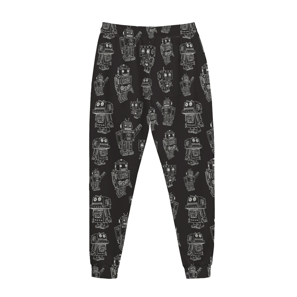 Black And White Robot Pattern Print Jogger Pants