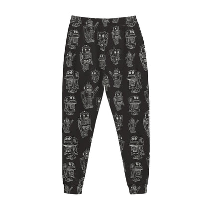 Black And White Robot Pattern Print Jogger Pants