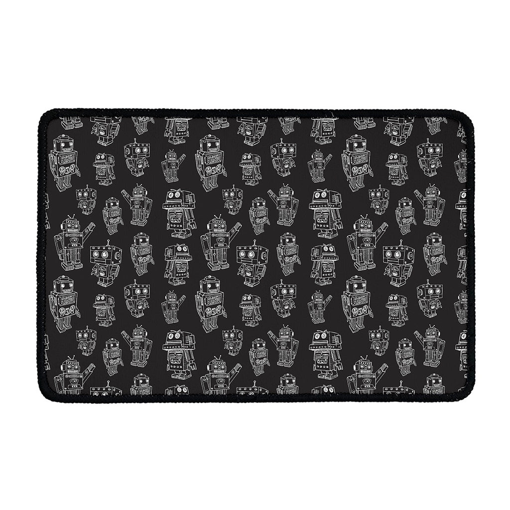 Black And White Robot Pattern Print Kitchen Mat