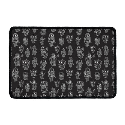 Black And White Robot Pattern Print Kitchen Mat