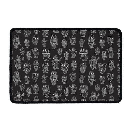 Black And White Robot Pattern Print Kitchen Mat