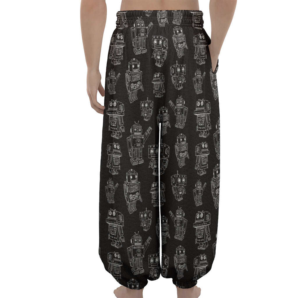 Black And White Robot Pattern Print Lantern Pants