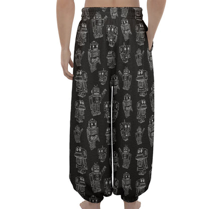 Black And White Robot Pattern Print Lantern Pants