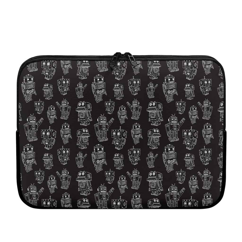 Black And White Robot Pattern Print Laptop Sleeve