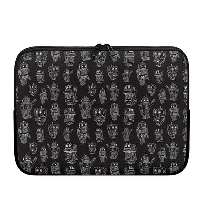 Black And White Robot Pattern Print Laptop Sleeve