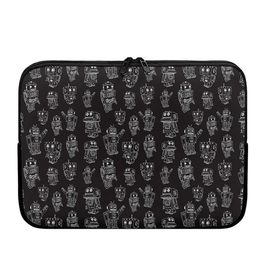Black And White Robot Pattern Print Laptop Sleeve