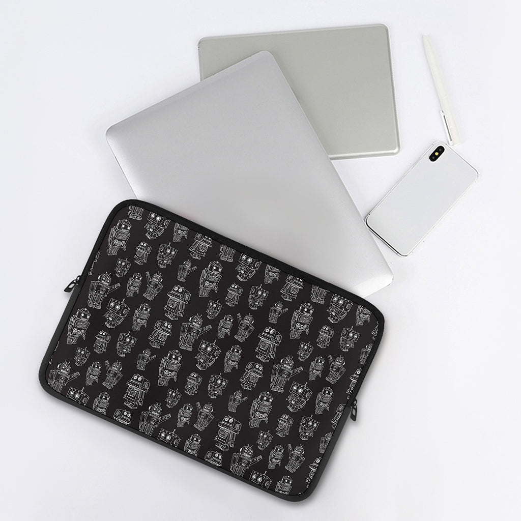 Black And White Robot Pattern Print Laptop Sleeve