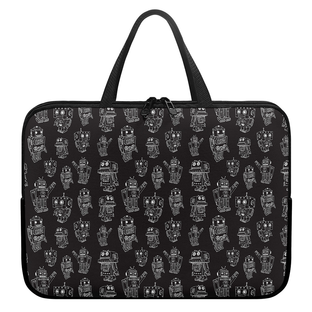Black And White Robot Pattern Print Laptop Sleeve With Handle
