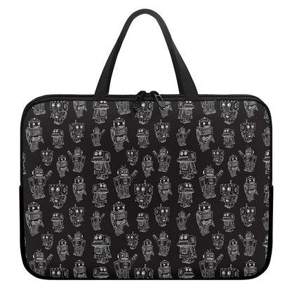 Black And White Robot Pattern Print Laptop Sleeve With Handle