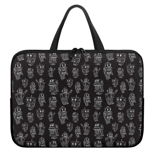 Black And White Robot Pattern Print Laptop Sleeve With Handle