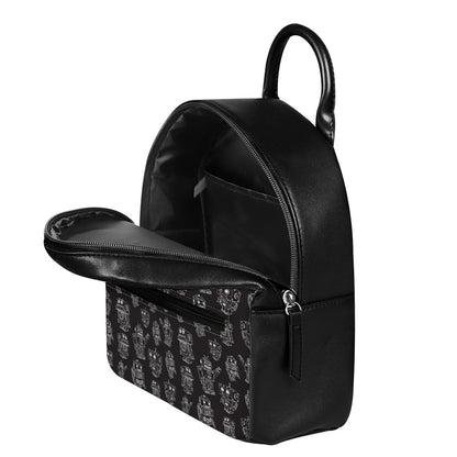 Black And White Robot Pattern Print Leather Backpack