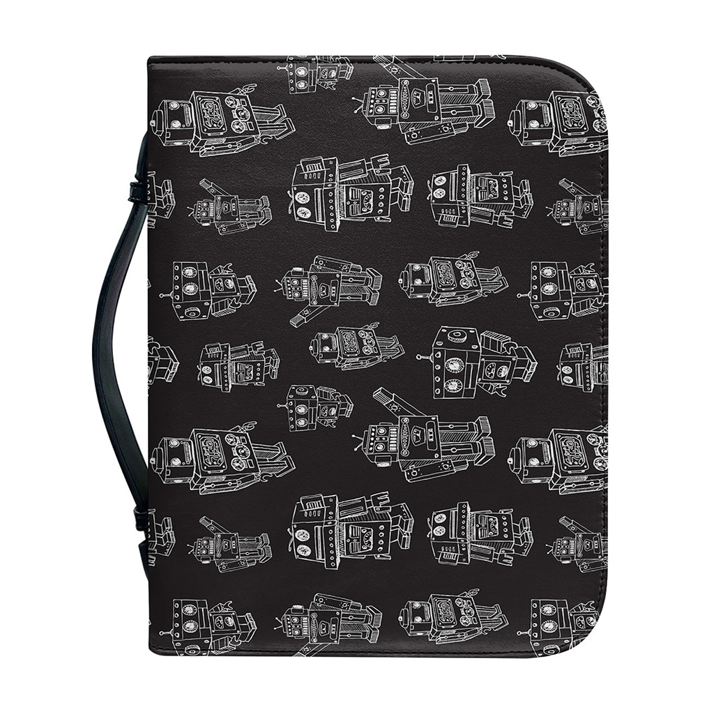Black And White Robot Pattern Print Leather Bible Cover