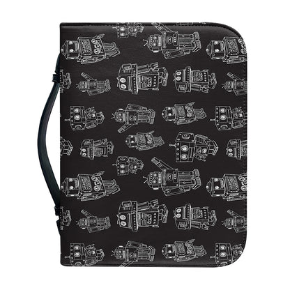 Black And White Robot Pattern Print Leather Bible Cover