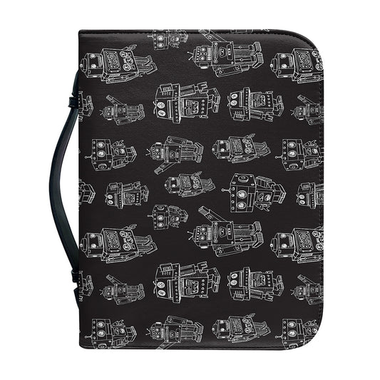 Black And White Robot Pattern Print Leather Bible Cover
