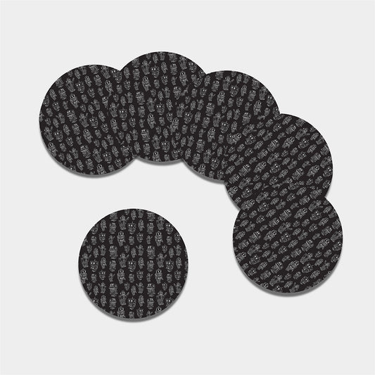 Black And White Robot Pattern Print Leather Coaster Set