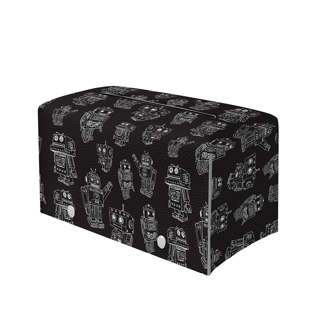 Black And White Robot Pattern Print Leather Tissue Box Cover
