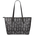 Black And White Robot Pattern Print Leather Tote Bag With Zipper