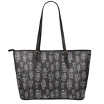 Black And White Robot Pattern Print Leather Tote Bag